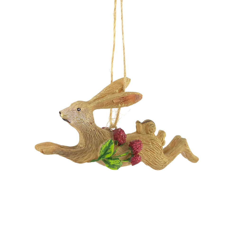 Running Hare with Strawberries | Hanging Tree Decoration | 9cm | Gisela Graham