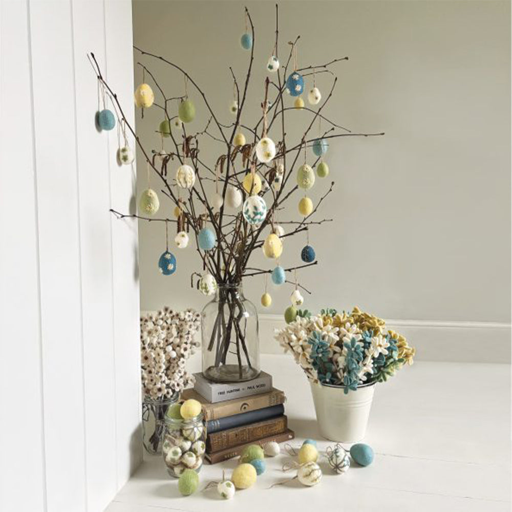 Felt & Embroidered Daisy Egg Ornament | Hanging Easter Tree Decoration