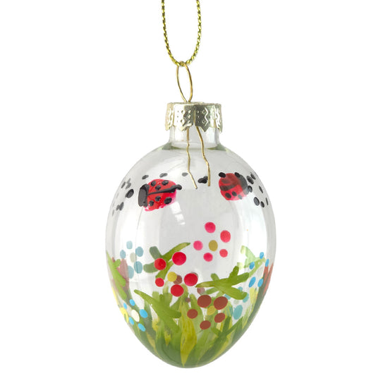 Ladybird Garden | 6cm Glass Egg | Easter Tree Decoration