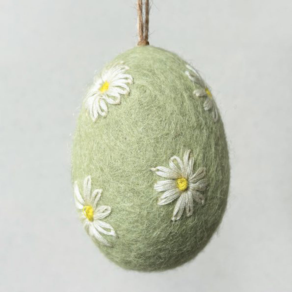 Felt & Embroidered Daisy Egg Ornament | Hanging Easter Tree Decoration