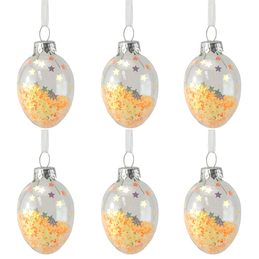 Mini Glass Sparkle Eggs | 6 Glass Hanging Easter Tree Decorations | 4.5cm Tall