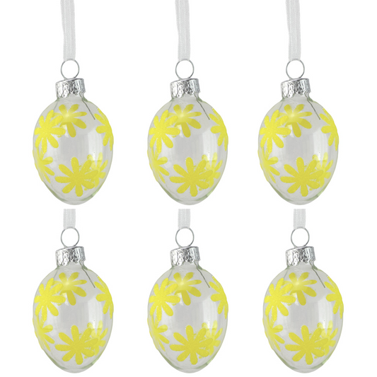 Mini Glass Daisy Eggs | 6 Glass Hanging Easter Tree Decorations | 4.5cm Tall