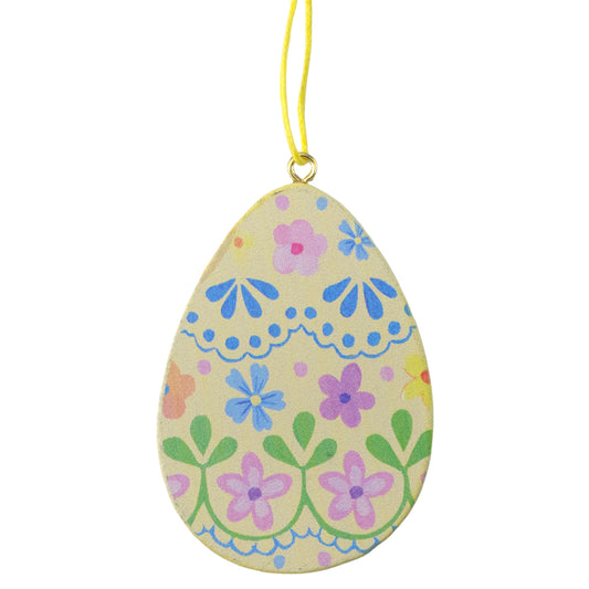 Pastel Yellow | Pretty Florals | Wooden Hanging Egg | Easter Tree Decoration