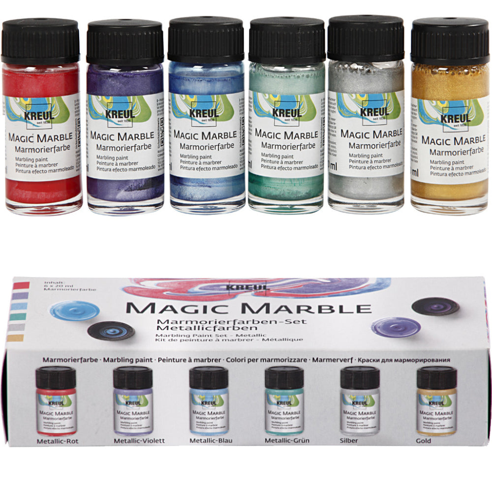 Set of 6 Marbling Inks for Crafts - Metallic Colours