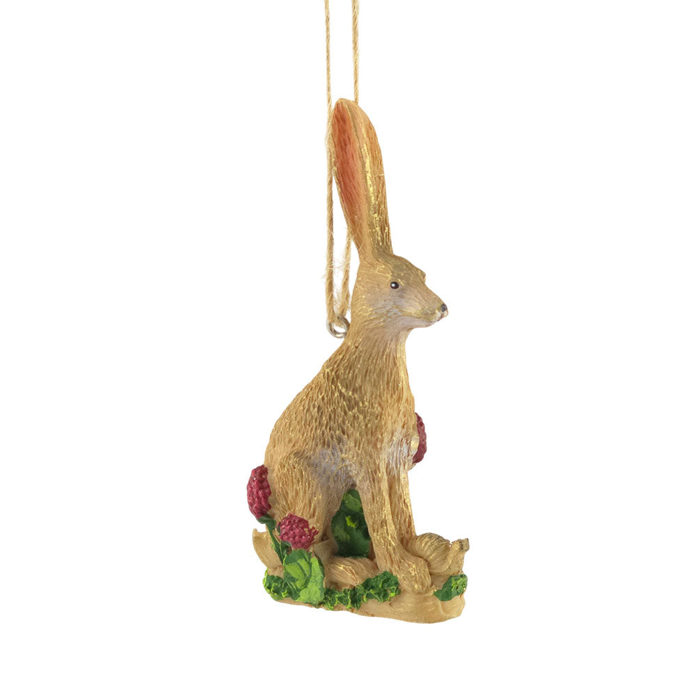 Sitting Hare with Strawberries | Hanging Tree Decoration | 9cm | Gisela Graham