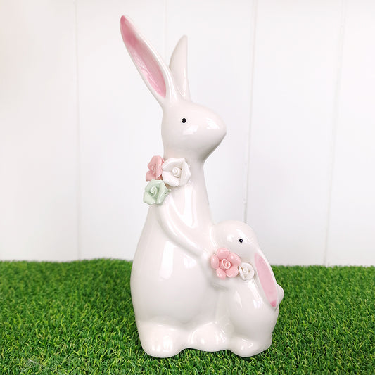 Beautiful Mother & Baby Bunny Spring Ornament | Easter | Mother's Day | 22cm Tall