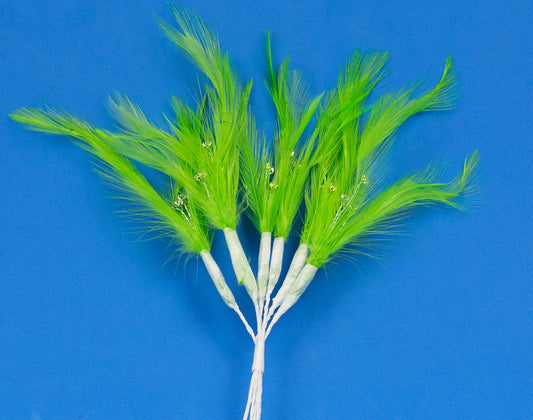 6 Lime Green 20cm Feather & Diamante Picks for Floristry & Crafts