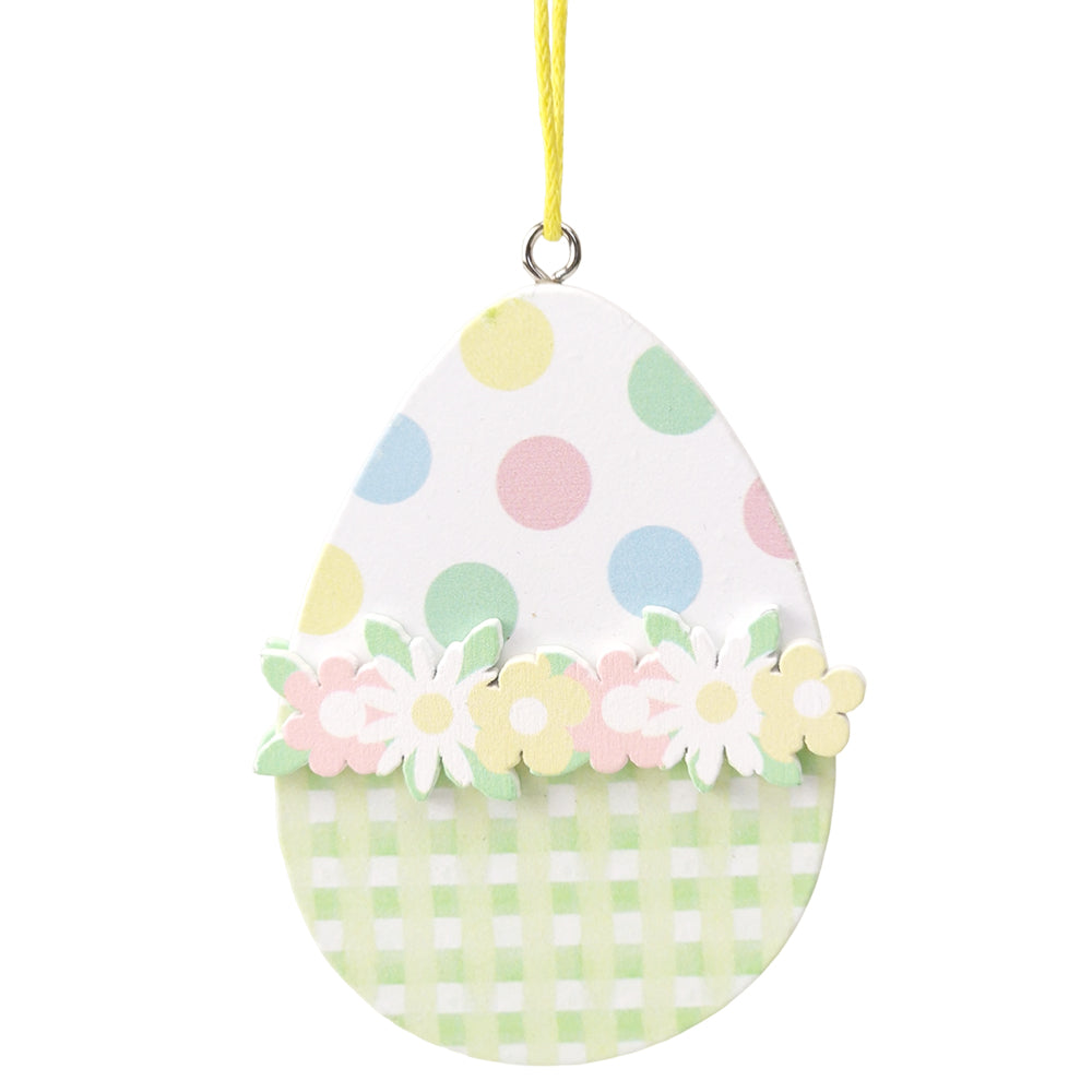 7cm Green Dotty Floral Wooden Easter Tree Decoration Hanging Ornament | Gisela Graham