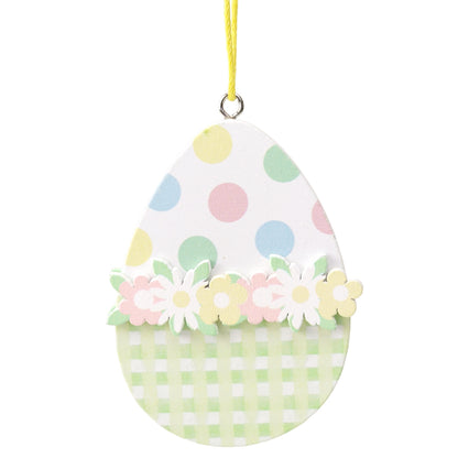 7cm Green Dotty Floral Wooden Easter Tree Decoration Hanging Ornament | Gisela Graham