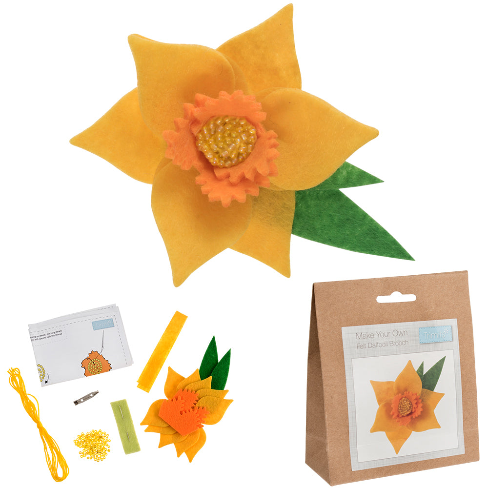 Sewing Kit to Make a Felt Springtime Daffodil Brooch