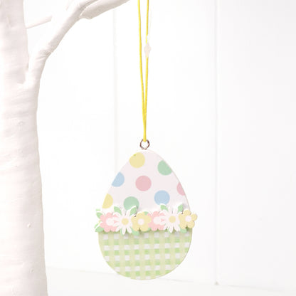 7cm Green Dotty Floral Wooden Easter Tree Decoration Hanging Ornament | Gisela Graham