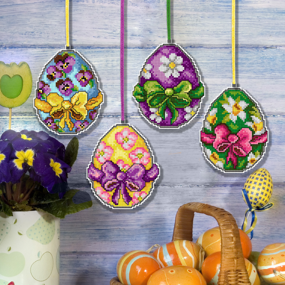 Hanging Colourful Easter Eggs | Set of 4 | Cross Stitch Kit