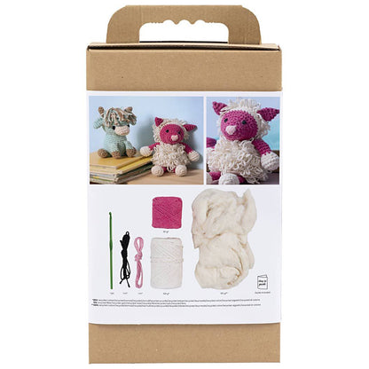 Amigurumi Complete Craft Kit | Pink Shaggy Sheep | Japanese Crochet | Large 24cm