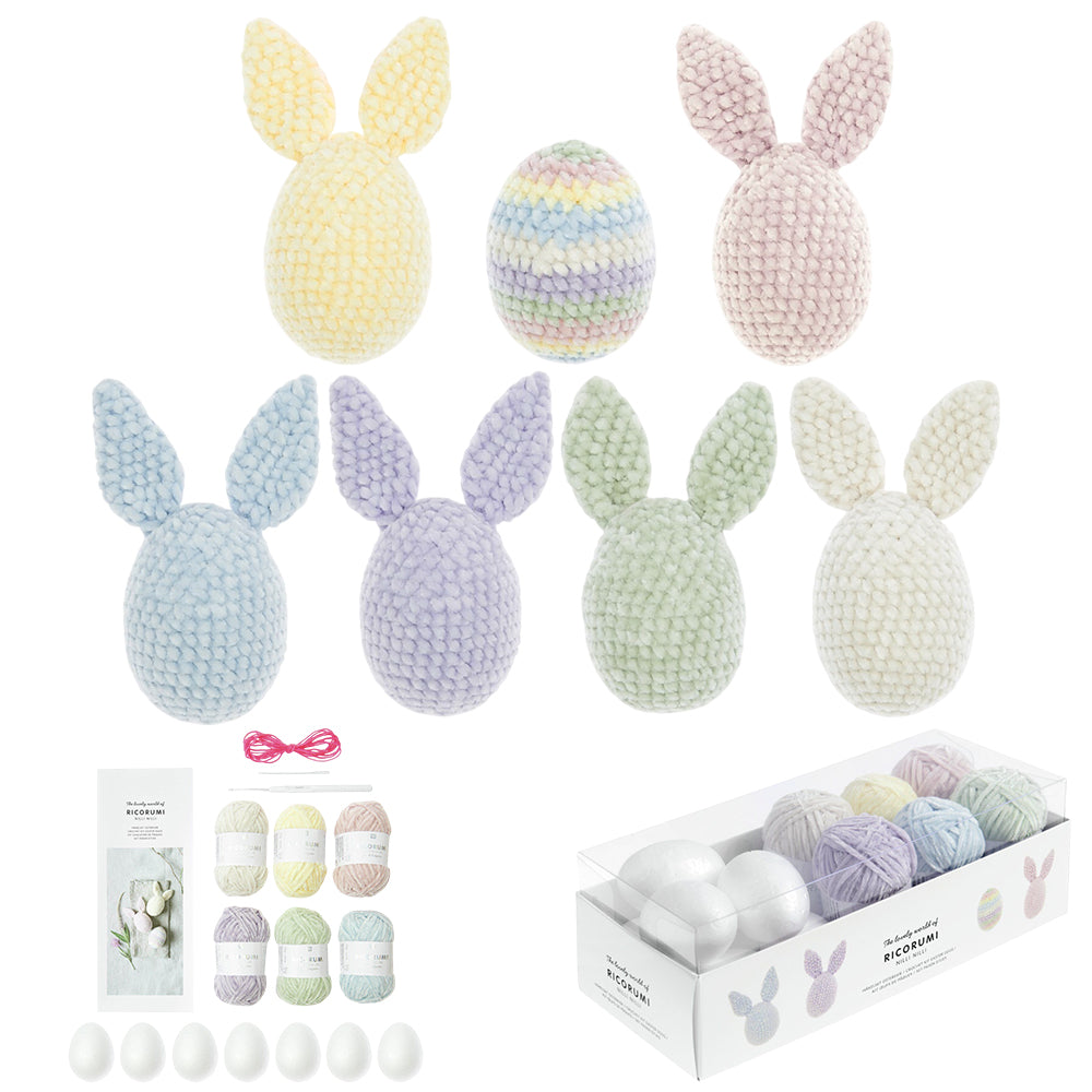 Pastel Easter Egg & Bunnies | Adults Crochet Craft Kit | Makes 7