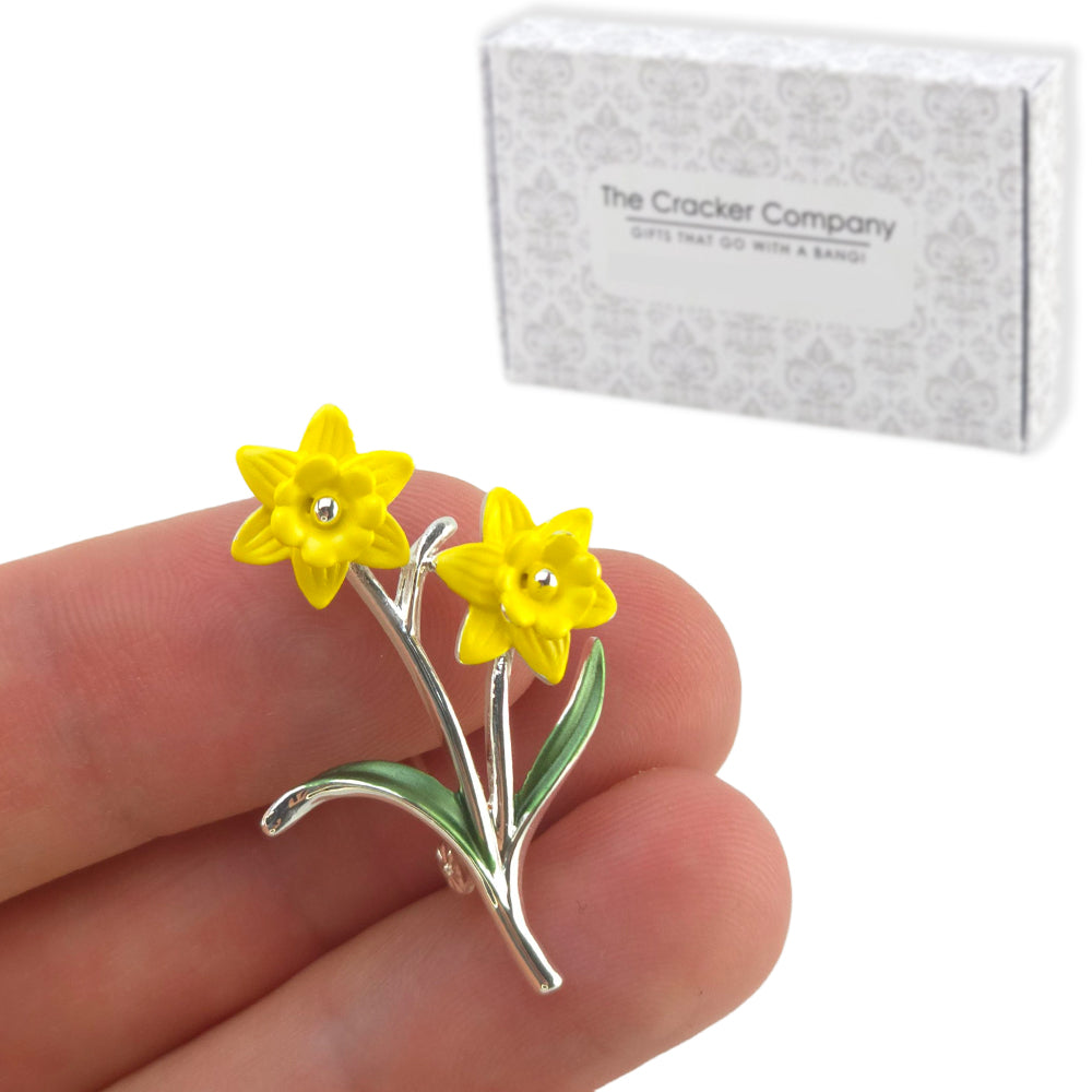 Dainty Tete-a-Tete Daffodil Brooch | Silver Plated | Little Cracker Filler Gift