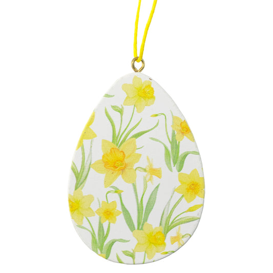 White | Spring Daffodils | Wooden Hanging Egg | Easter Tree Decoration