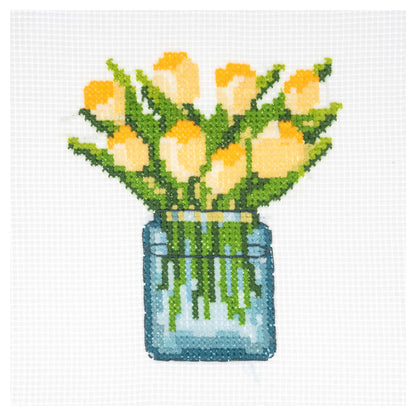 Yellow Springtime Tulips | Mini Counted Cross Stitch Kit | 13cm
