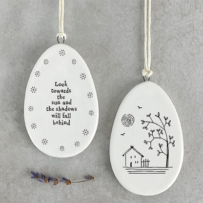 Look Towards the Sun | Flat Porcelain Egg Ornament Hanger | Cracker Filler