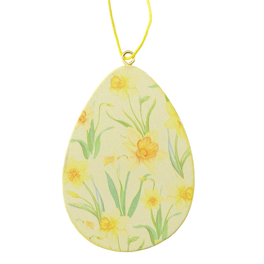 Yellow | Spring Daffodils | Wooden Hanging Egg | Easter Tree Decoration
