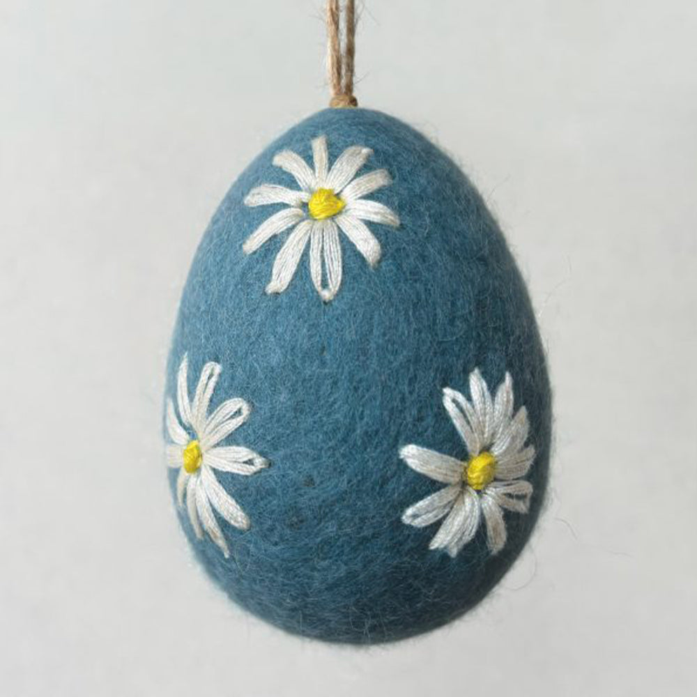 Felt & Embroidered Daisy Egg Ornament | Hanging Easter Tree Decoration
