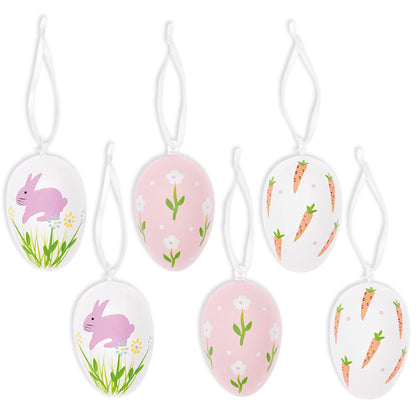 White & Pink | 6cm Hanging Easter Egg Tree Ornaments | Pack of 6