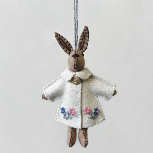 Little Rabbit in Natural White Jacket | Felt Hanging Easter Ornament | 12cm Tall