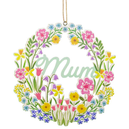 Springtime Mum | Hanging Wooden Wreath Ornament | 12.5cm Wide | Gisela Graham