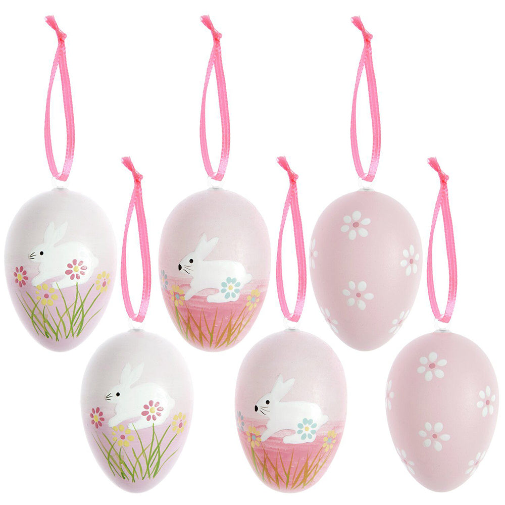 Pretty Pink Florals | 6cm Hanging Easter Egg Tree Ornaments | Pack of 6