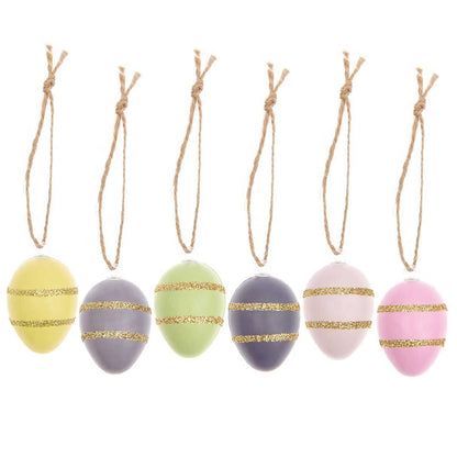 Pastel & Gold Glitter Mix | 4cm Hanging Easter Egg Ornaments | Pack of 6