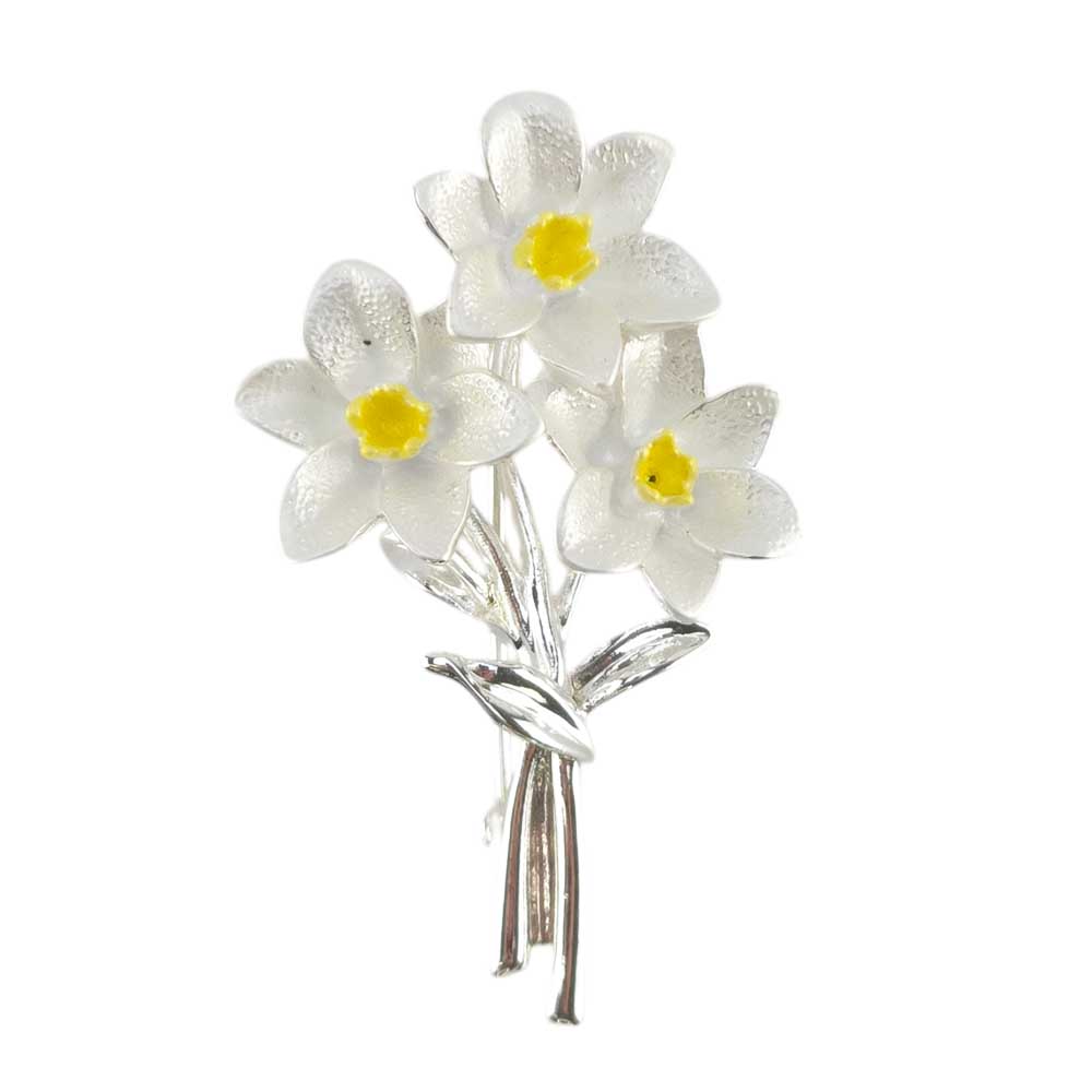 Pretty White Daffodil Brooch | Silver Plated | Ladies Gift | Cracker Filler