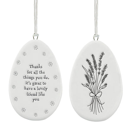 Thanks Friend for All You Do | Flat Porcelain Egg Ornament Hanger| Cracker Filler