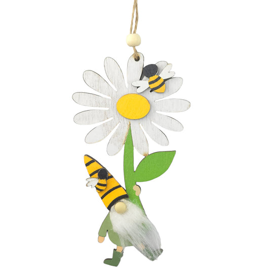 Bee & Daisy Gonk | Hanging Wooden Ornament | 13 Petal Option | 14cm Tall