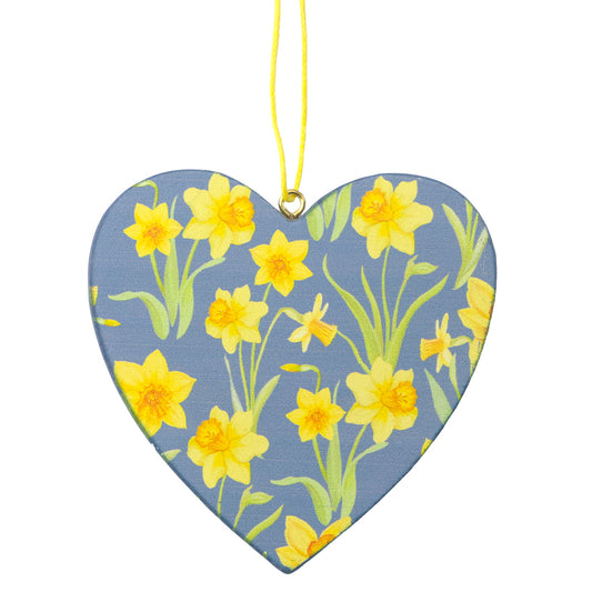 Blue | Spring Daffodils | Wooden Hanging Heart | Easter Decoration