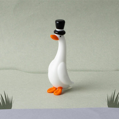 Mini Glass Duck with Glass Top Hat Ornament | Little Gift | Cracker Filler