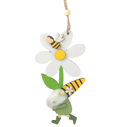 Bee & Daisy Gonk | Hanging Wooden Ornament | 6 Petal Option | 14cm Tall