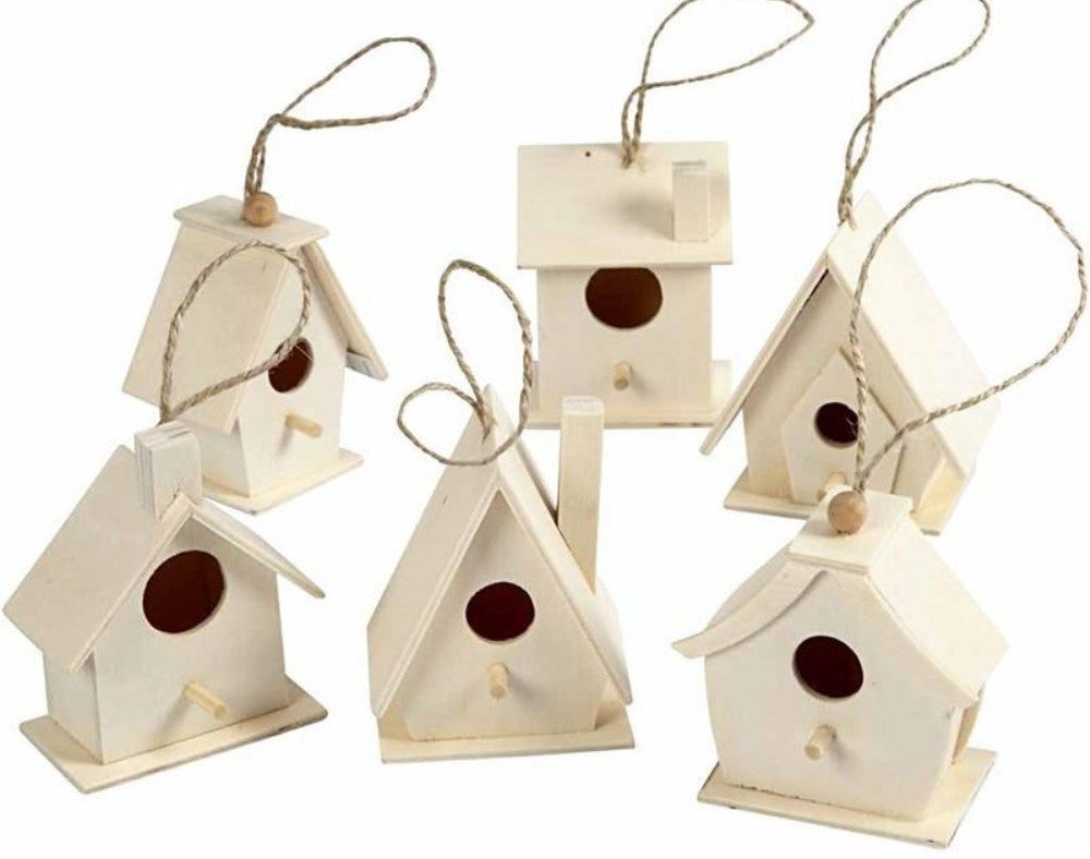 6 Wood Mini Birdhouses to Decorate for Bird Box Crafts