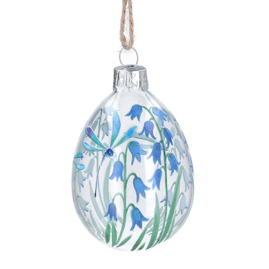 Single 7cm Glass Spring Bluebells Egg Bauble for Easter Tree Decoration