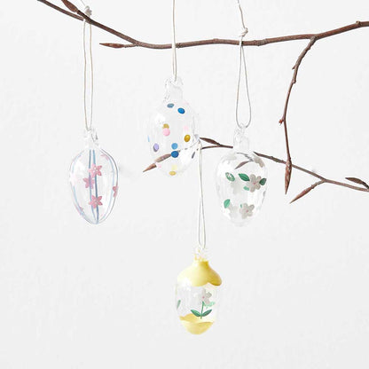 Pretty Painted Mini Glass Eggs | Hanging Tree Decorations | Pack of 4 | 6cm Tall