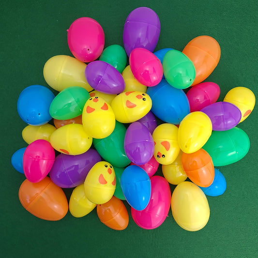 144 Mixed Bright Colours and Chicks Two Part Fillable Plastic Easter Eggs for Egg Hunts